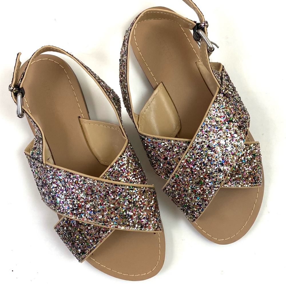 J. Crew Girls Glitter Multi Cyprus Strap Sandals